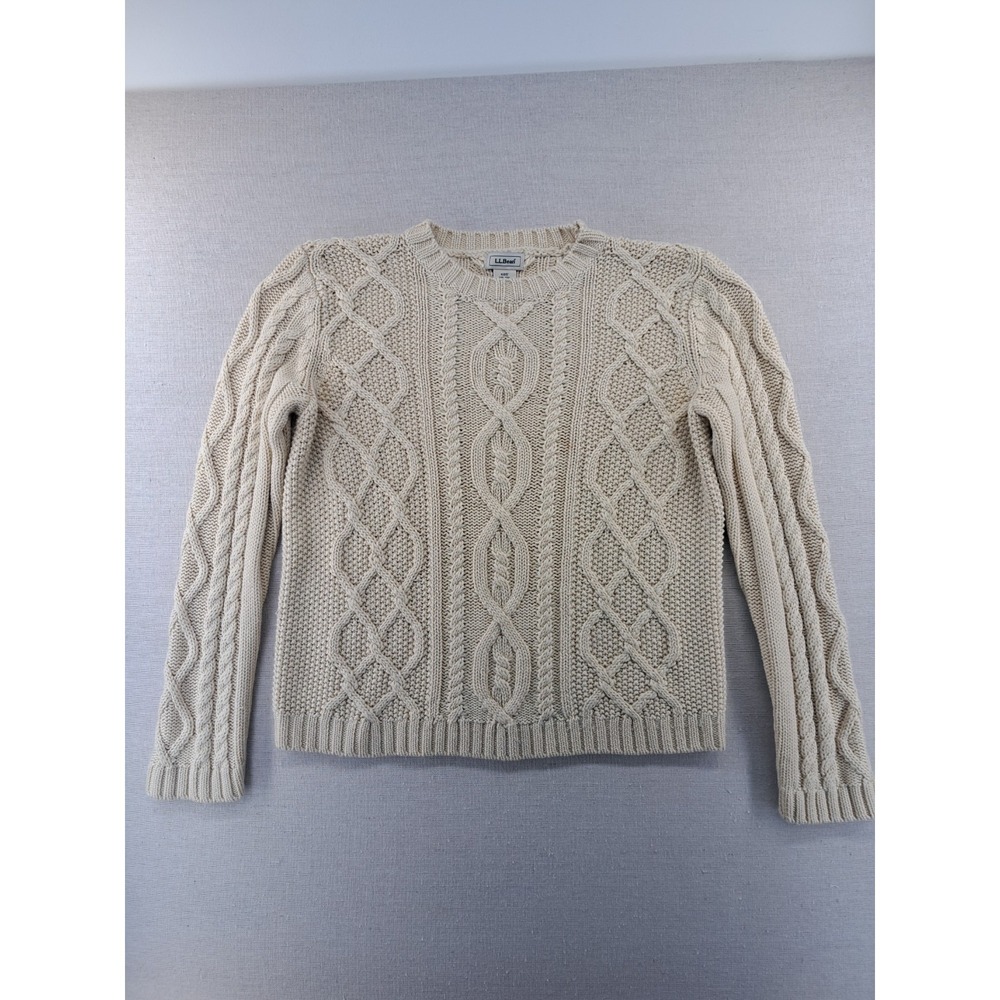 L.L. Bean Sweater Kids Large 14/16 Tan Wool Blend Cable Knit Sweater Unisex
